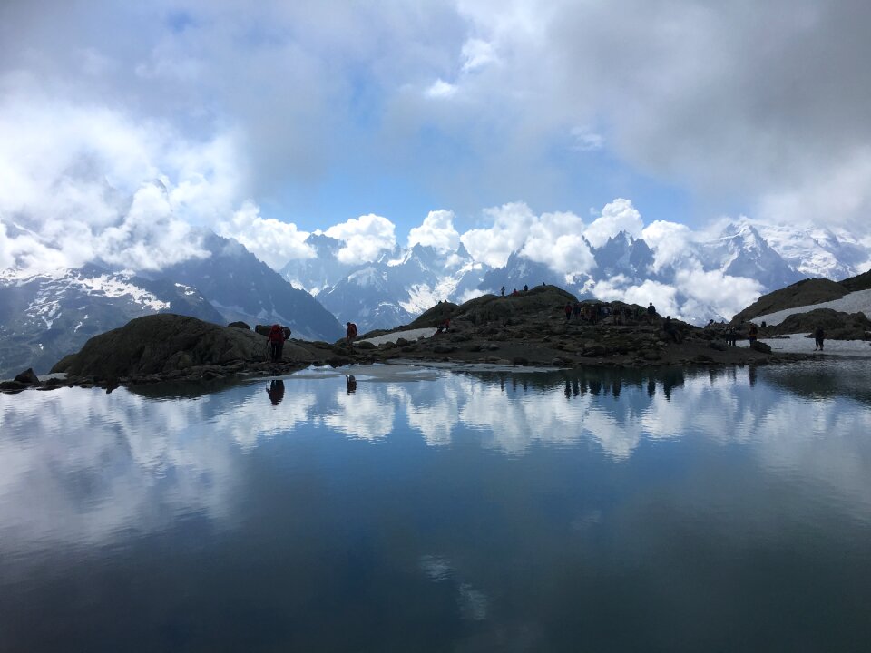 Mont Blanc reflected in Cheserys Lake, Mont Blanc Massif, Alps photo