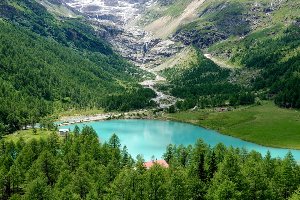 Swiss mountain train Bernina Express crossed Alps