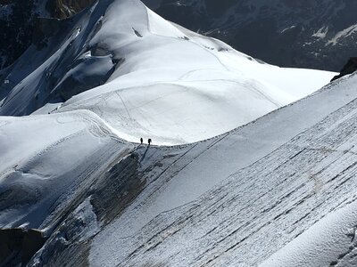 The climbers on the glacier in summer Alps, Chamonix France