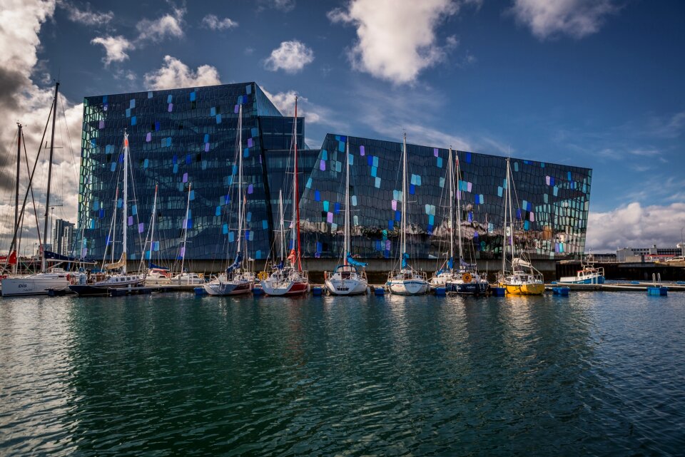 Harpa Concert Hall in Reykjavik harbor, Iceland