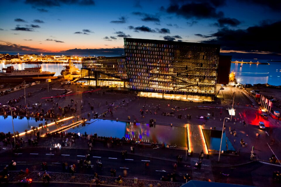 Harpa Concert Hall in Reykjavik harbor, Iceland
