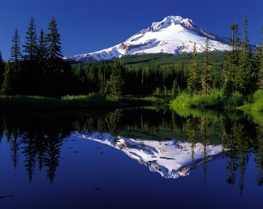 Mount Hood, glaciated mountain in Cascade Range, and the Columbia photo