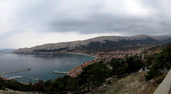 Adriatic Town of Baska aerial panorama, Island Krk, Croatia