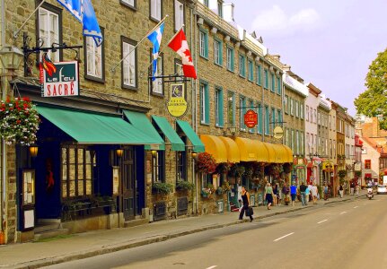 Old street with traffic in Quebec City, Canada.