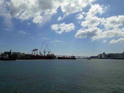 Ocean view with blue sky outside Jagalchi Market, Busan