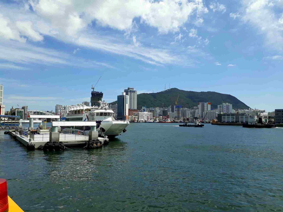 Ocean view with blue sky outside Jagalchi Market, Busan
