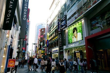 Tourist at Myeong-dong shopping street, Seoul, South Korea photo