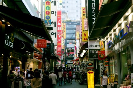 Tourist at Myeong-dong shopping street, Seoul, South Korea