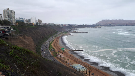 Lima Peru Aerial view of Miraflores town, cliff photo