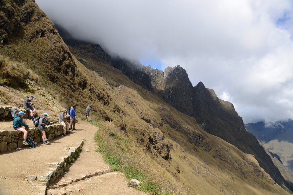 Backpacker walking on Inca Trail to Machu Picchu, Peru