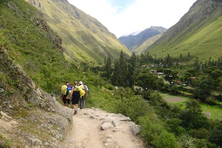 Backpacker walking on Inca Trail to Machu Picchu, Peru photo