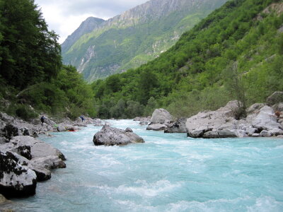 The beautiful turquoise Soca river in the Triglav National Park i photo