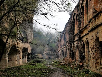 abandoned houses and ruined city photo