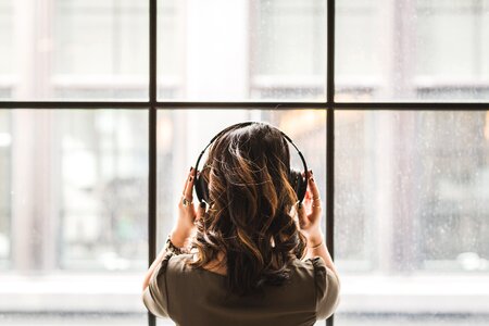 Woman listening to music photo