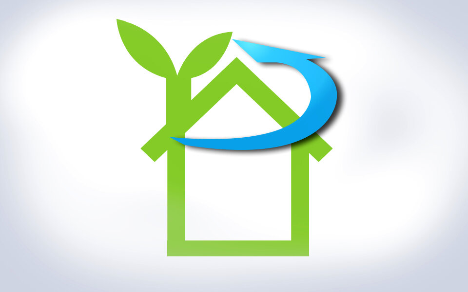 Nature concept with green leaves, eco house