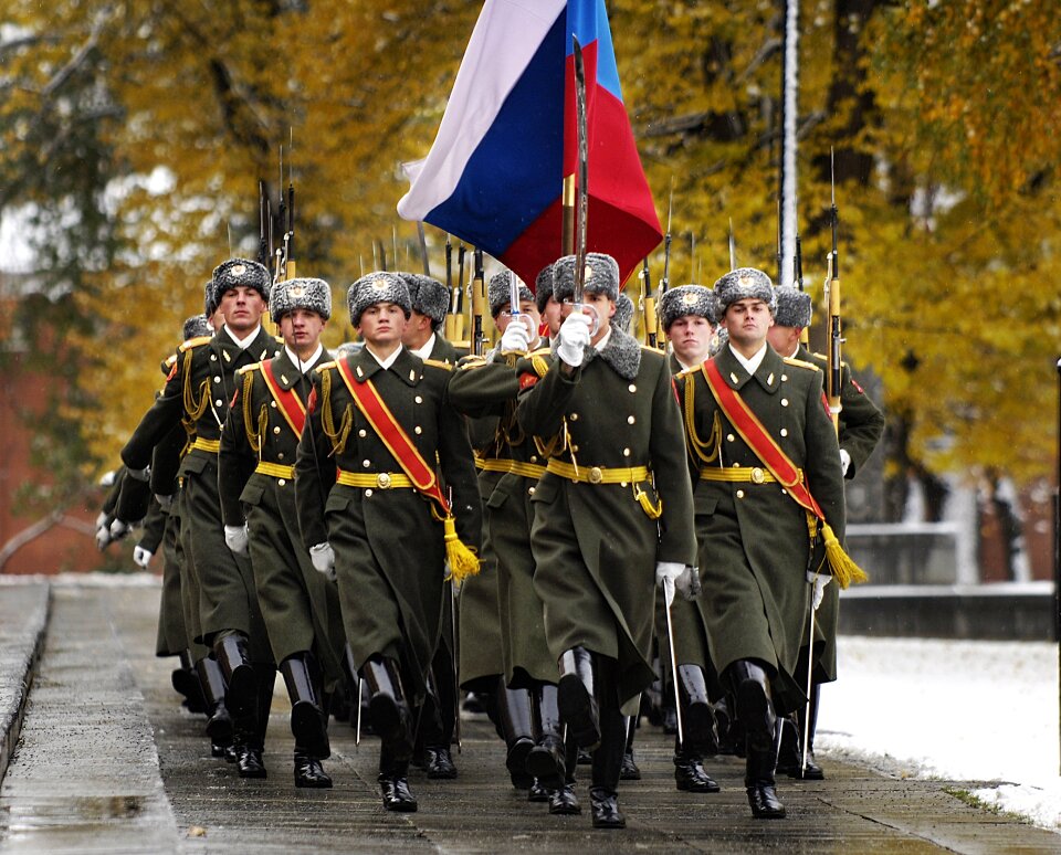 Russian honour guard perform