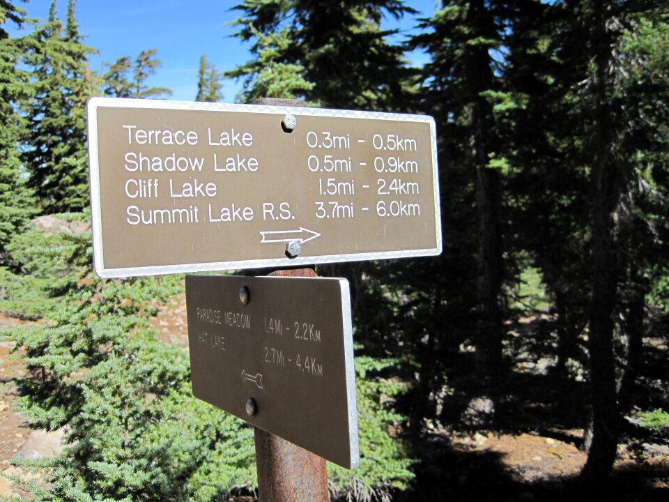 Terrace, Shadow, Cliff Lakes Sign