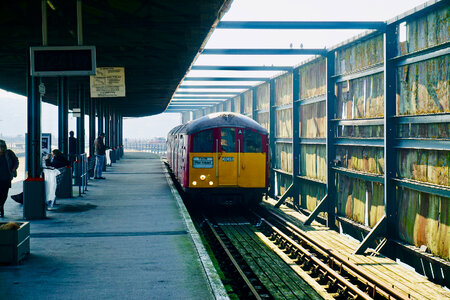 Train arriving at station photo