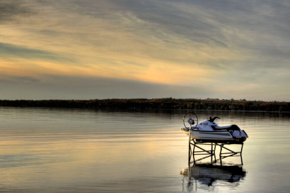 A Jetski parked on the still waters of lake Pigeon