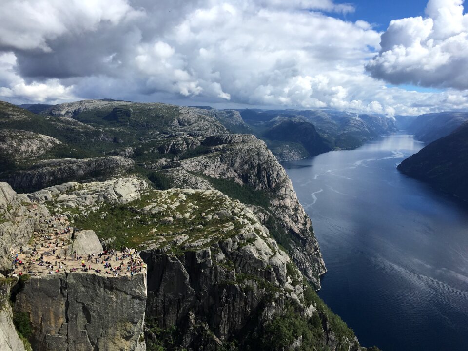 People on rocks harsh Norway, Trolltunga