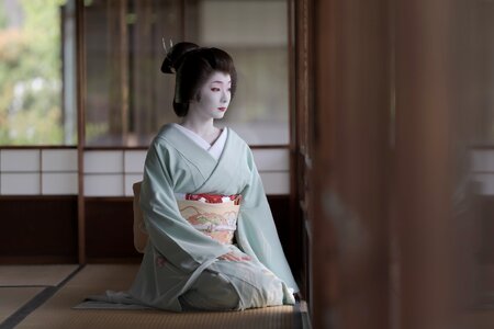 Unidentified Maiko girl Geiko lady on parade of hanagasa photo