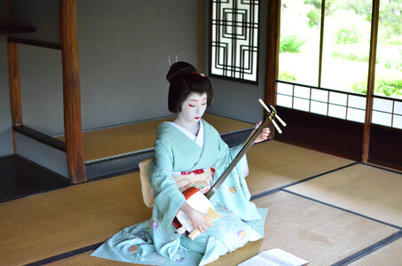 Unidentified Maiko girl Geiko lady on parade of hanagasa photo