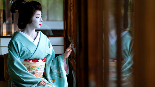 Unidentified Maiko girl Geiko lady on parade of hanagasa photo