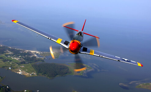 P-51 Mustang in flight during an air show at Langley