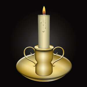 Candle on the old brass candlesticks photo