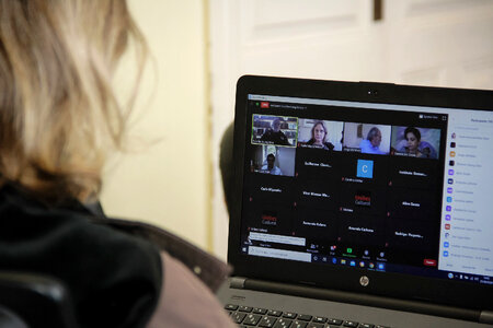 Businesswoman Speak Using Webcam Conference