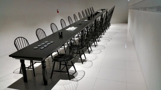 An empty meeting room and conference table photo