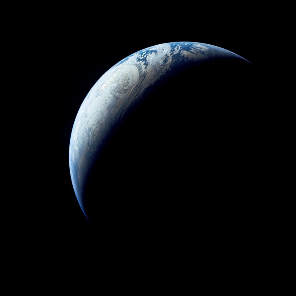 Earth at night as seen from space with blue,