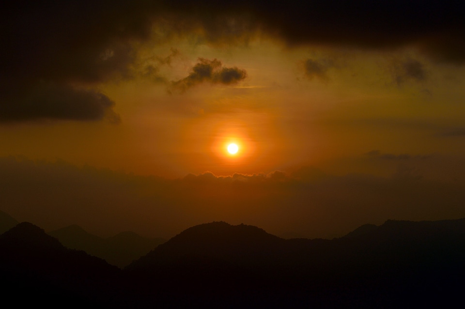 Landscape mountains romantic dark clouds