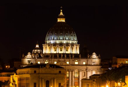 Night view at St. Peter's cathedral in Rome, Italy photo