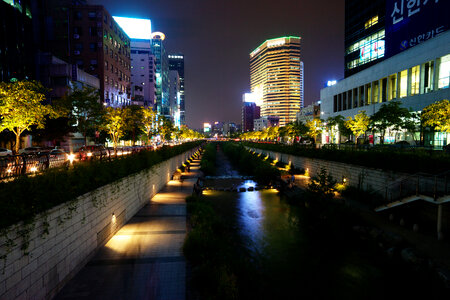 Night view Cheonggyecheon stream Seoul, Korea photo
