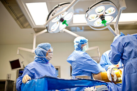 Team surgeon at work on operating in hospital photo