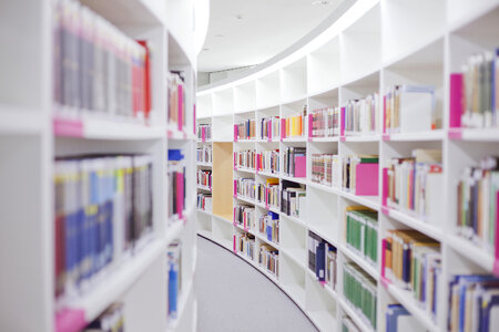 Round bookshelf in public library photo