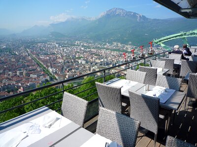 Restaurant terrace of the cable to the Bastille of Grenoble photo