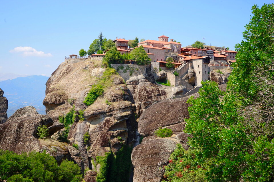 Mysterious hanging over rocks monasteries of Meteora, Greece photo