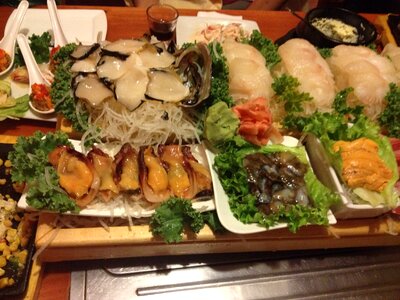 Raw fish and sushi photo