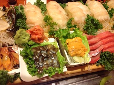 Raw fish and sushi photo