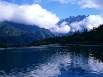 Sunny Day, Landscape With Mountain, Pure Water Lake, Pond, Sea photo
