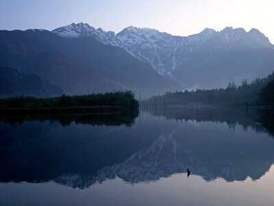 Landscape With Mountain, Pure Water Lake, Pond, Sea photo