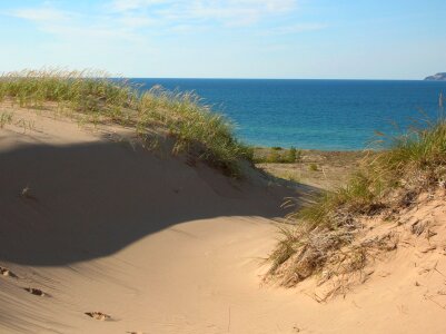 Lake Michigan over the dunes at Sleeping Bear Point Trail photo