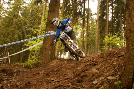 racer on the competition of the mountain bike photo