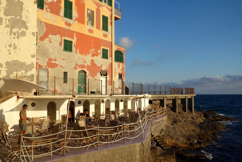 a shot of a pretty small harbour in genova, italy