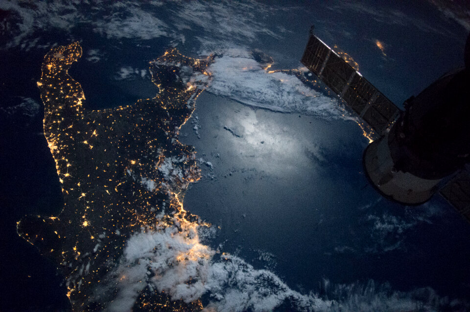 Space Station Flight Over the Southern Tip of Italy
