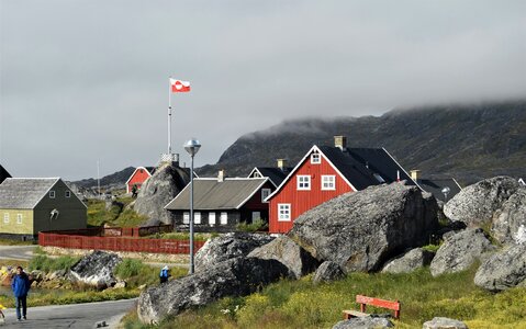 Colorful buildings in Nanortalik city in South Greenland