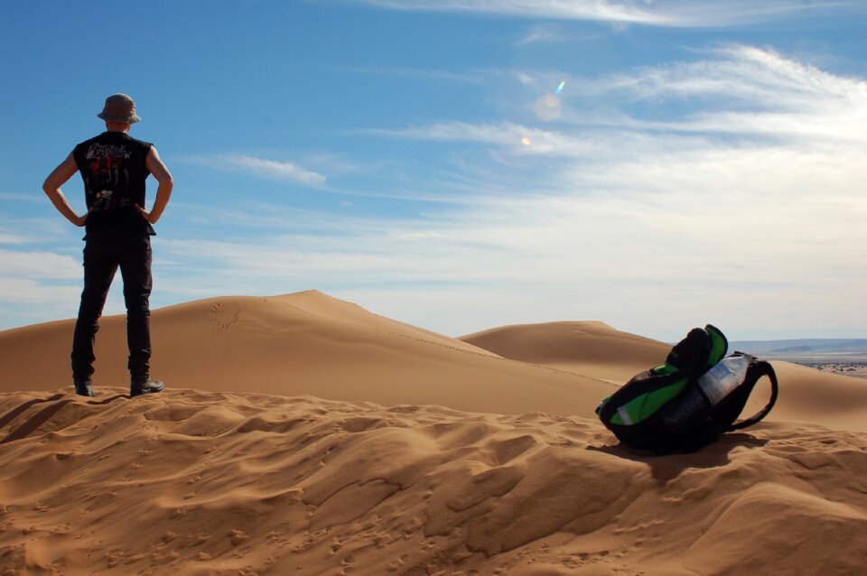 Man observer sand desert