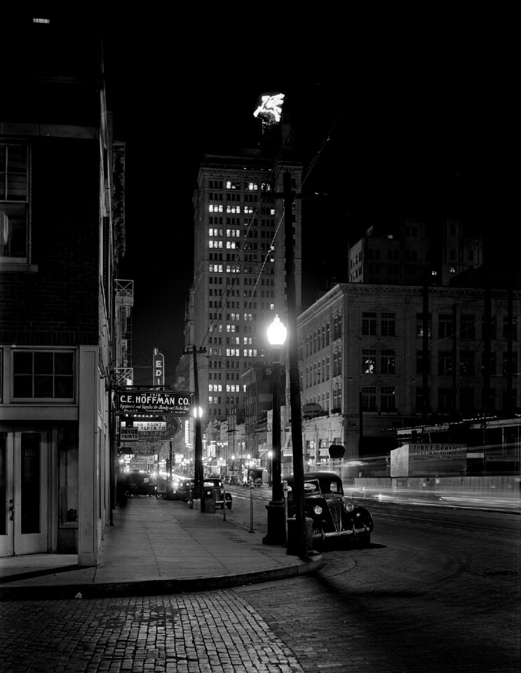 Night view, downtown section. Dallas, Texas, 1942